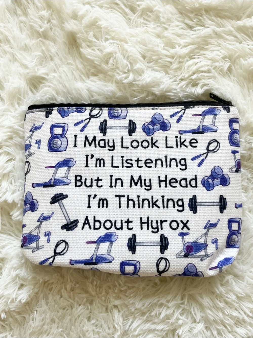 Brand New no tags HYROX Fitness-Themed Zip Pouch - White and purplish-blue